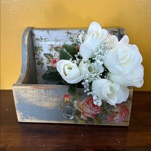Floral Wooden Organizer with Glass Knob